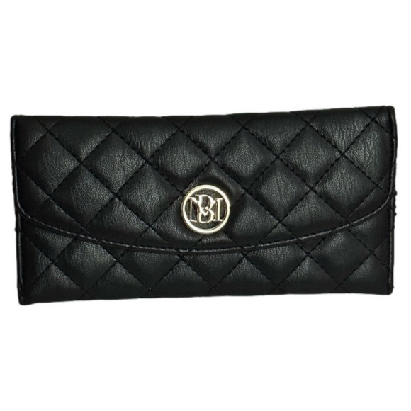 Badgley Mischka Studio Black Vegan Leather Diamond Quilting Cover Wallet NWOT - Picture 1 of 8